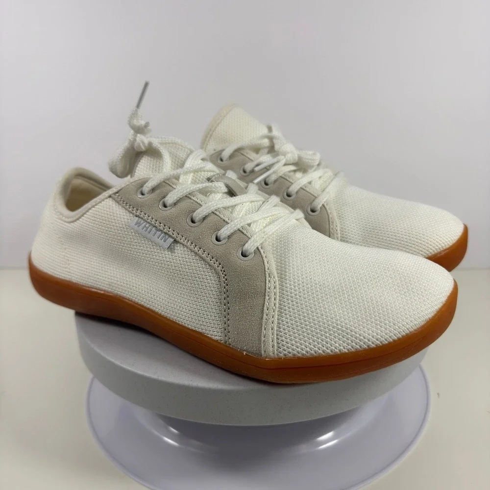 WHITIN Men's Minimalist Barefoot Shoes White Gum Sole Lace Up Casual 9